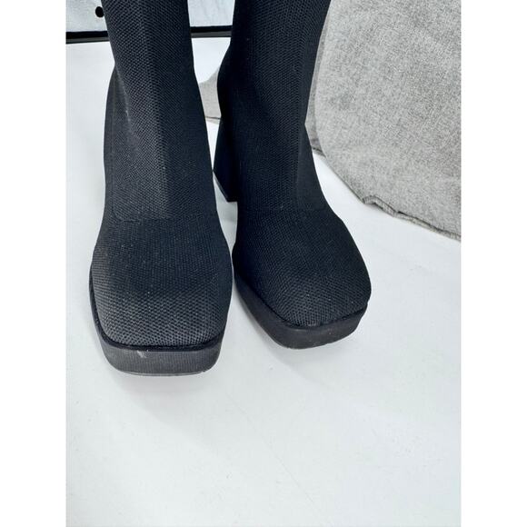Knee High Black Stretch Boots Chunky Heel Platform Size 9 - Picture 10 of 10